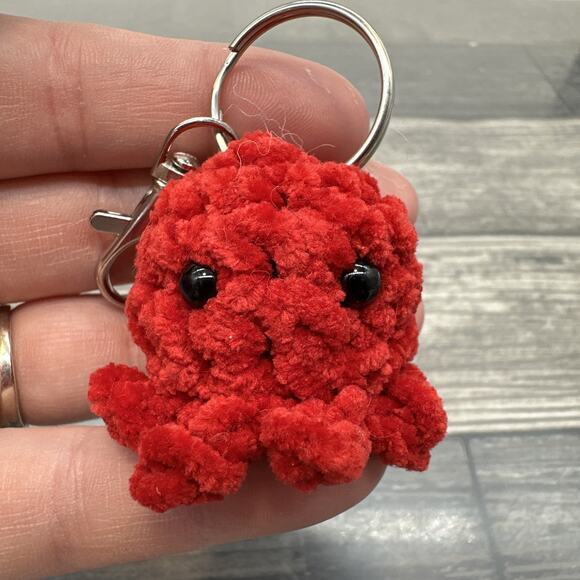 Handmade Crocheted Amigurumi Red Octopus Keychain {RR} - Picture 8 of 8